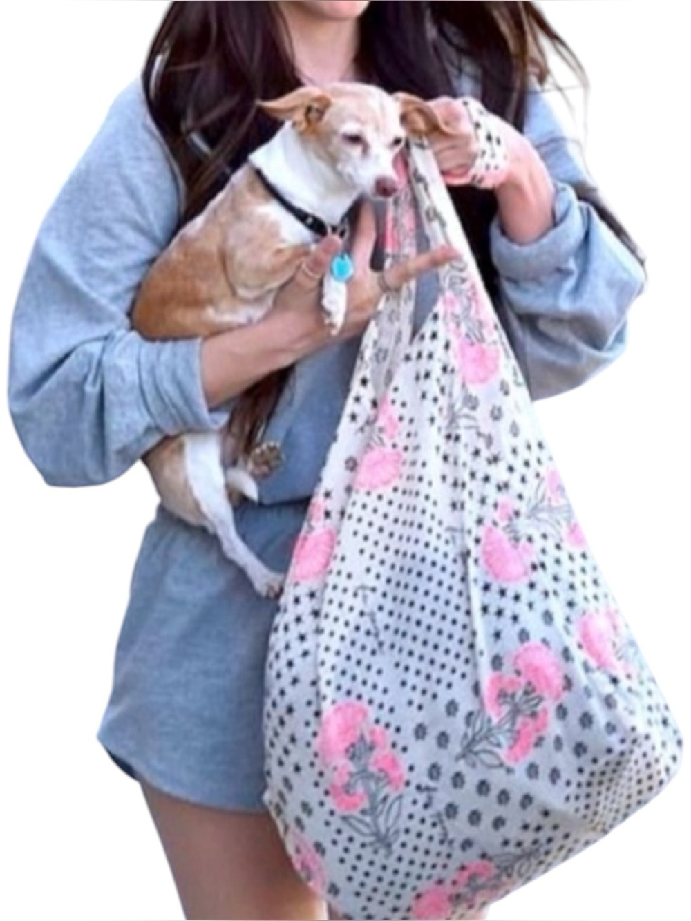 Free people Floral Pink & Black Dot Reusable Tote Bag